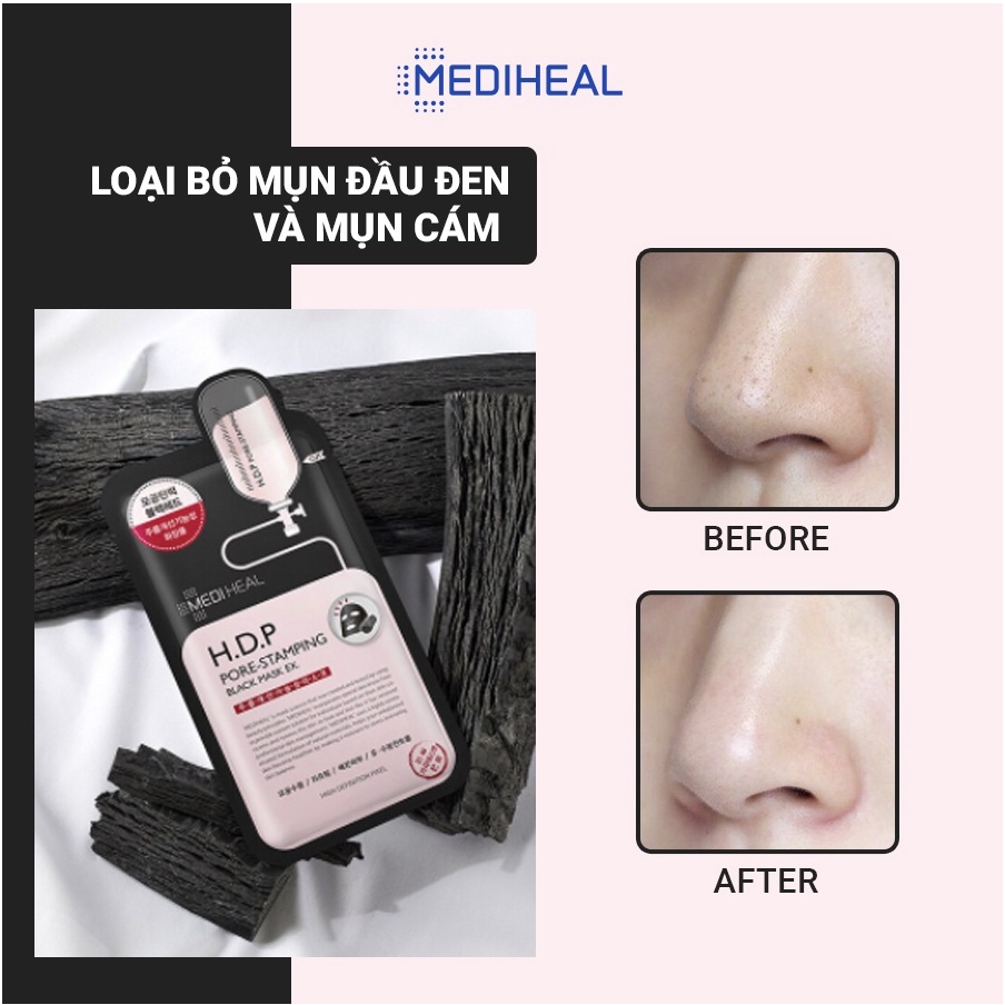 Combo 5 Mặt Nạ Than Hoạt Tính giúp loại bỏ Bã Nhờn Và Làm Mịn Da Mediheal H.D.P Pore-Stamping Charcoal-Mineral Mask Ex 25ml x5