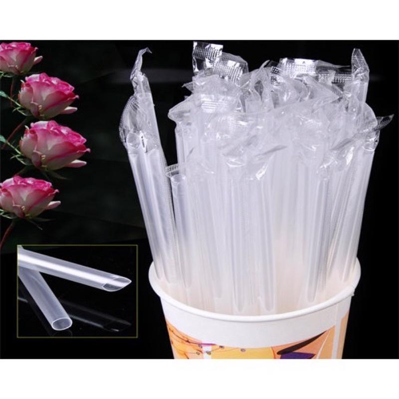 Ống hút trà sữa màu trắng có màng bọc cao cấp