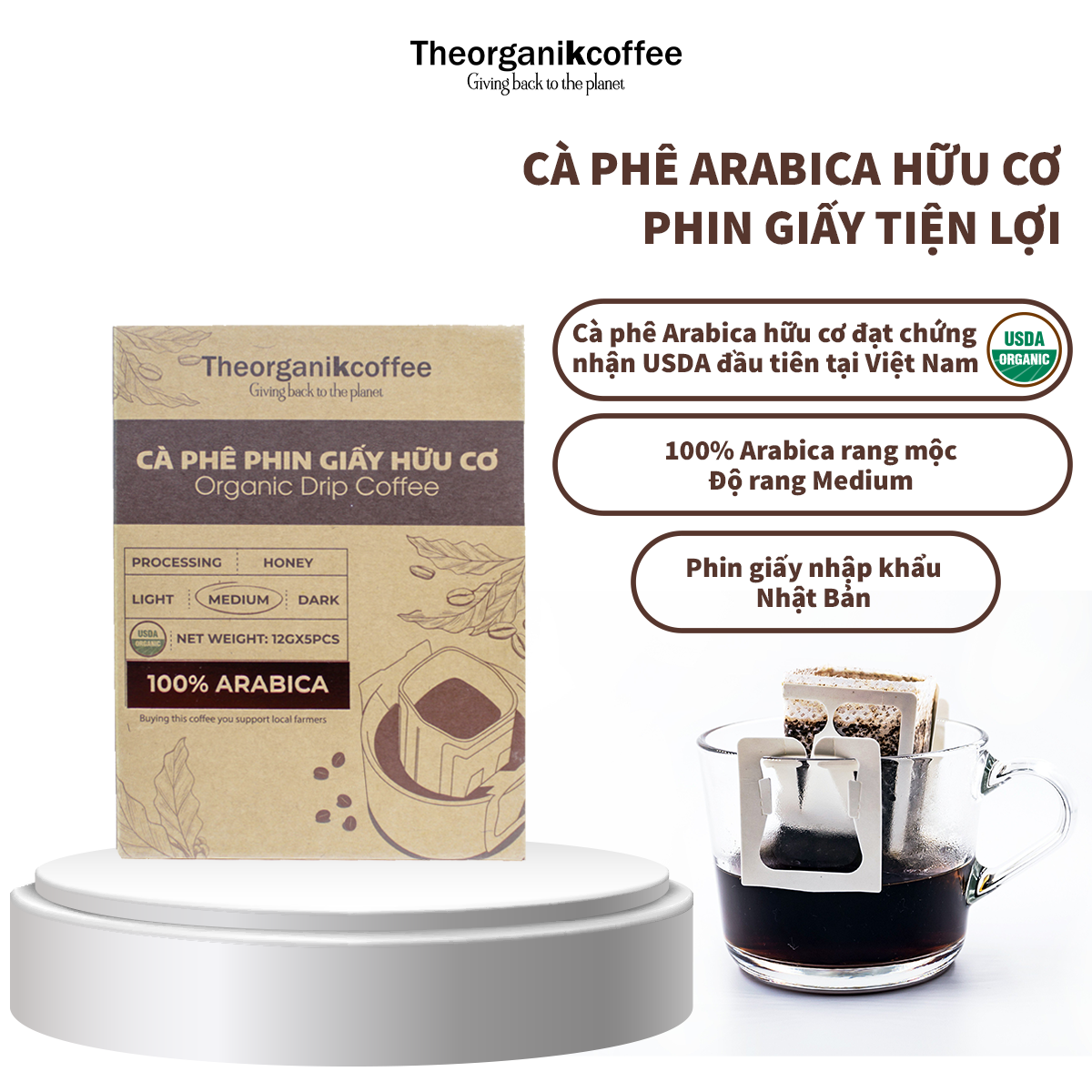Cà phê Arabica hữu cơ phin giấy - 5 pcs/hộp