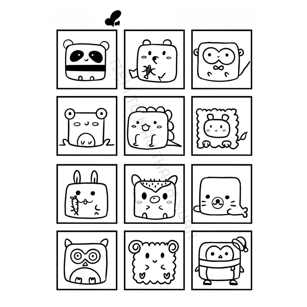 [TX10] Set 12 Tờ Tranh Tô Màu Hình Vui Nhộn Cute Cho Bé Kích Thước A5 Dành Cho Màu Sáp, Màu Chì