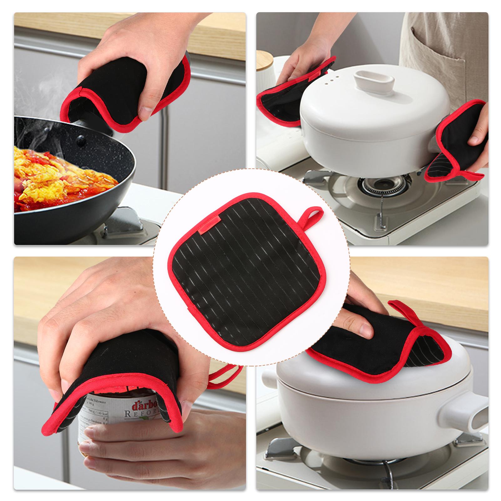 Cotton Silicone Oven Mitts Heat Resistant Non-Slip Barbecue Gloves Kitchen Gloves 1 Pair Oven Mitts 2 Pot Holders