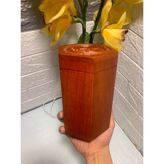 Hộp/hũ đựng trà Lục Giác Hình Chữ Phúc gỗ Hương Đình Cao Cấp -