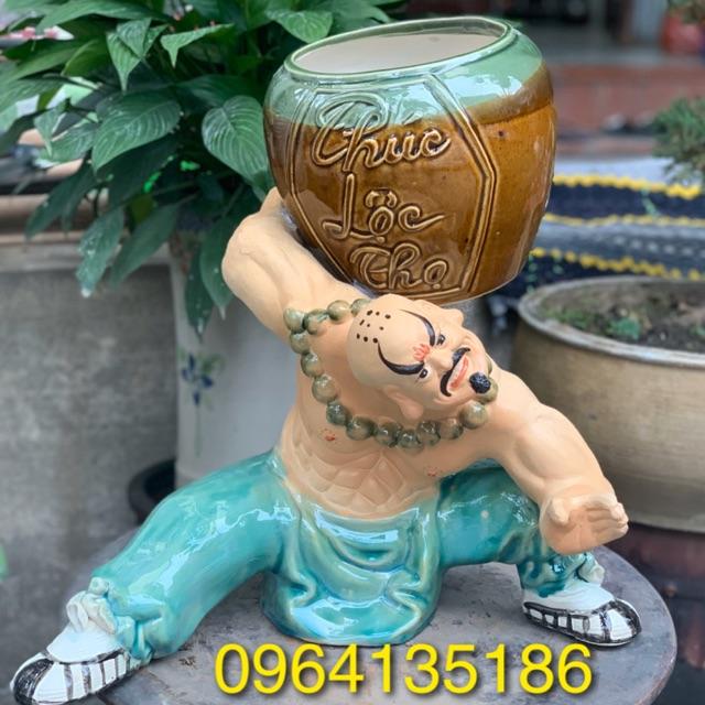 Tượng la hán cõng chậu cây h42cm gốm sứ Bát Tràng