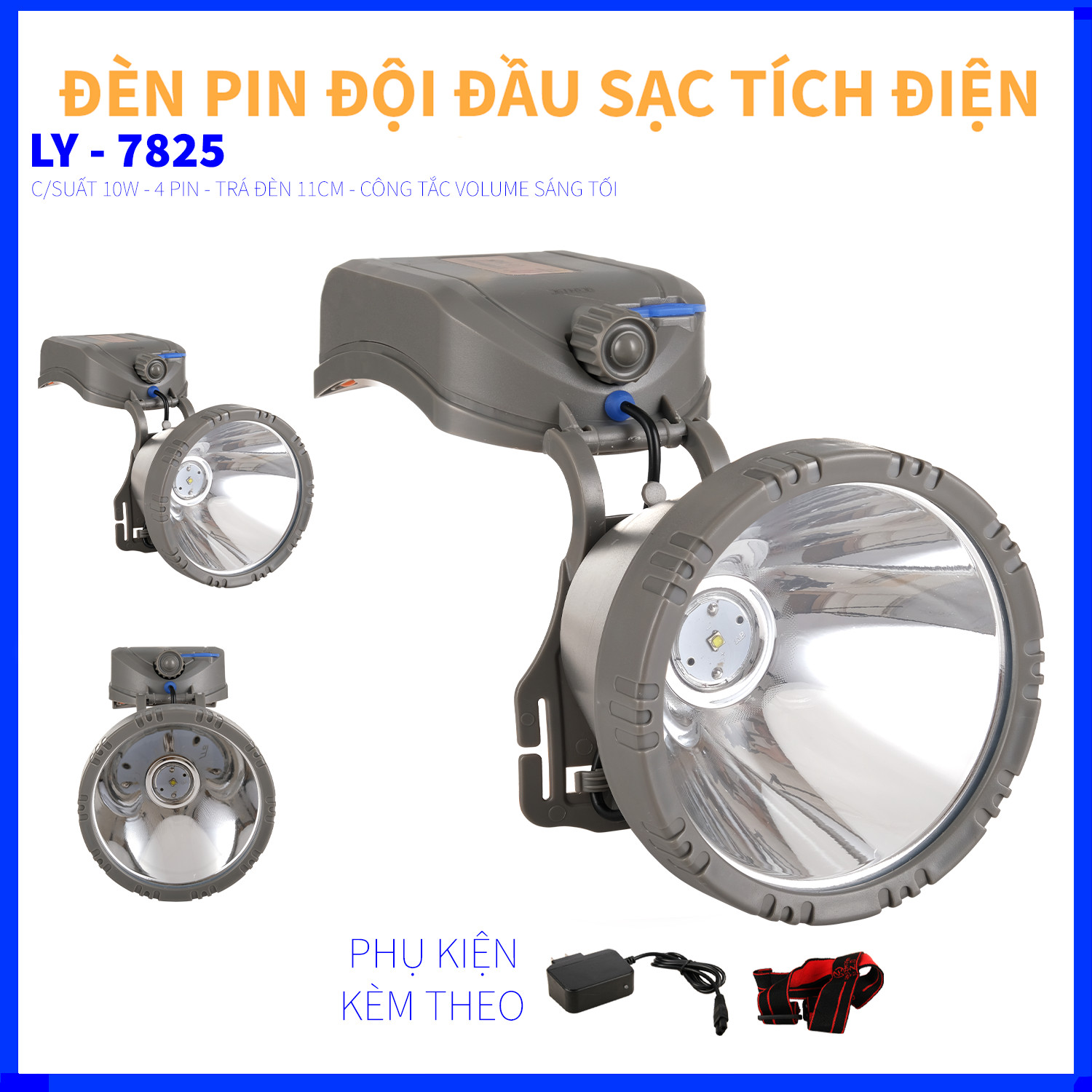 ĐÈN PIN ĐỘI ĐẦU LZH 1121 - 3 PIN ĐẠI 26650 VÀ 4 PIN 18650 - SÁNG 15H - 20H LIÊN TỤC - TRÁ 12CM - 2 CÔNG TẮC - 3 CHẾ ĐỘ SÁG - KÍNH THỦY TINH - CHỐNG NƯỚC IP65 - DÂY NHỰA