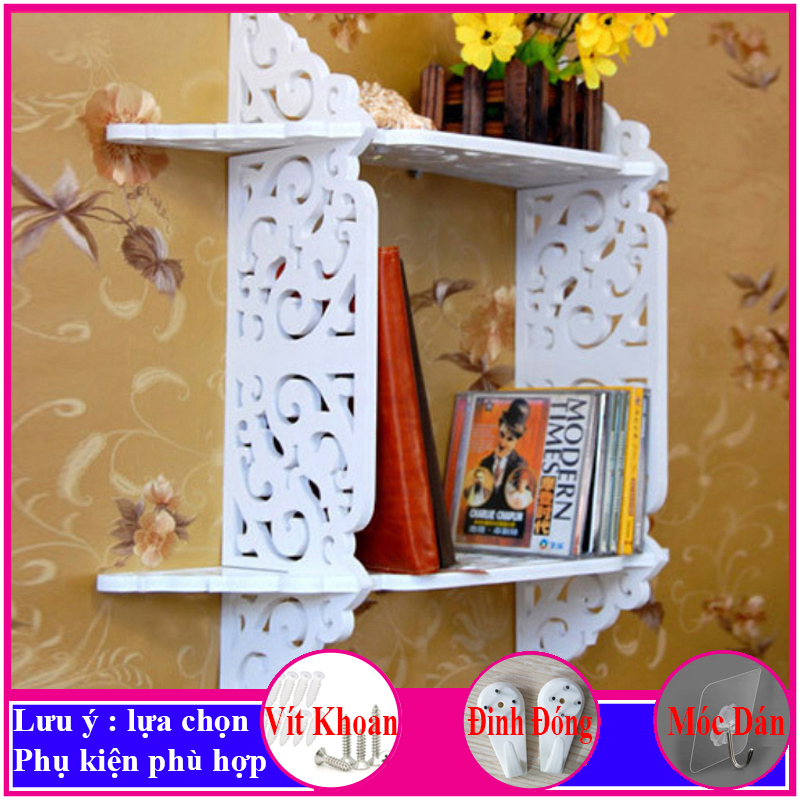 Kệ treo tường trang trí không cần khoan, chất liệu gỗ Pitech cao cấp màu trắng, đặt bình hoa, siêu cute, siêu dễ thương - a09