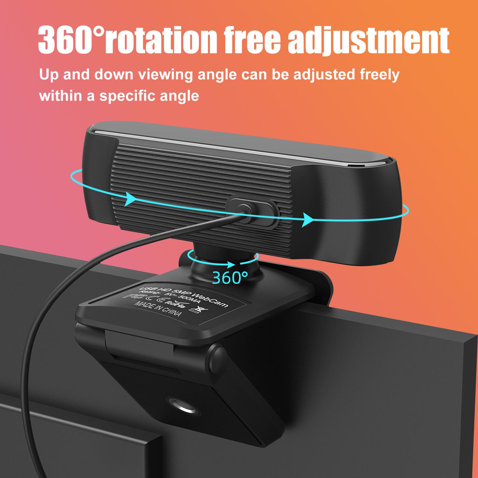HXSJ S2 USB Webcam 2.5K FHD PC 5MP Webcam with AF Light Correction and Dual Mics for Video, Teaching with Privacy Cover