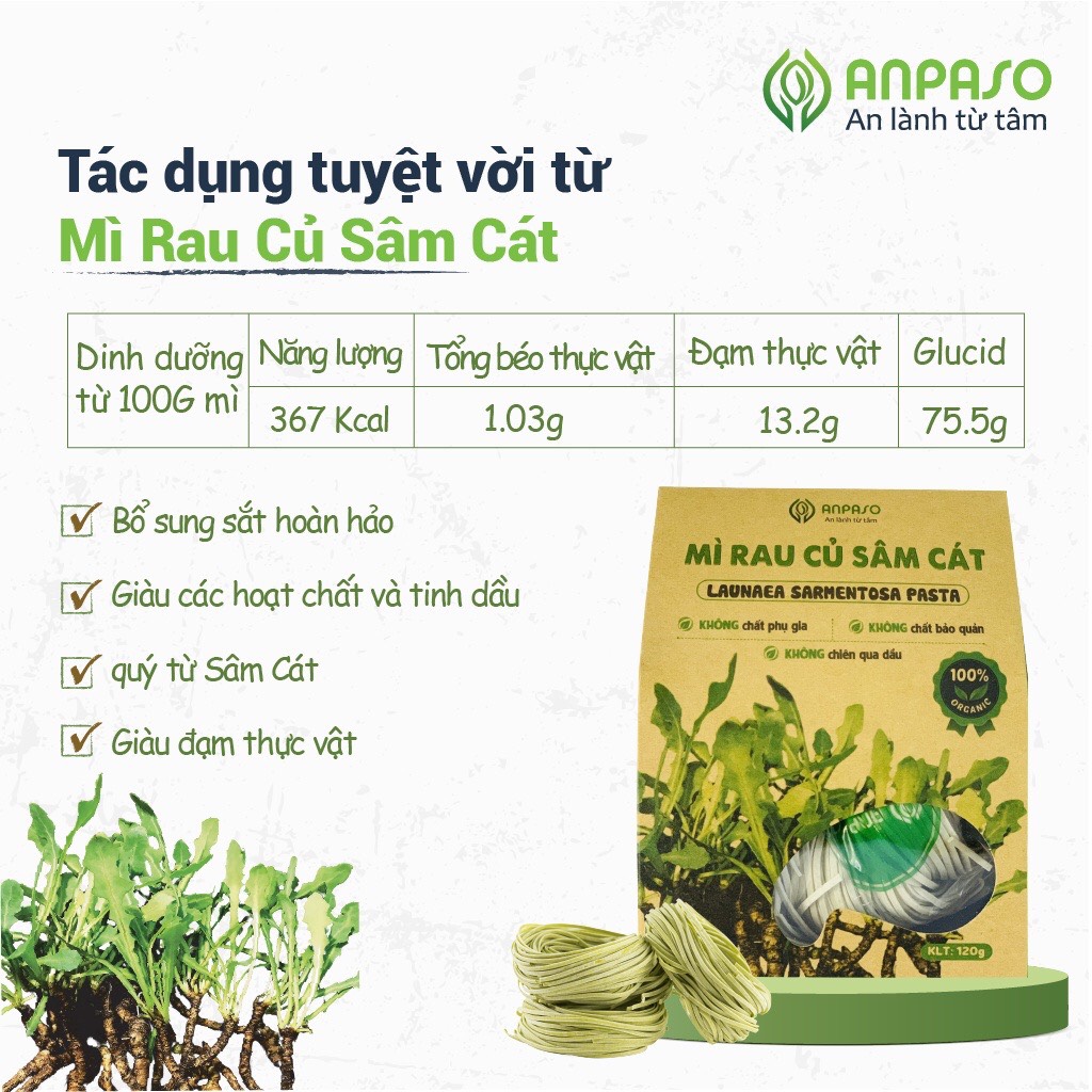 Mì Rau Củ Sâm Cát Organic Anpaso 120g