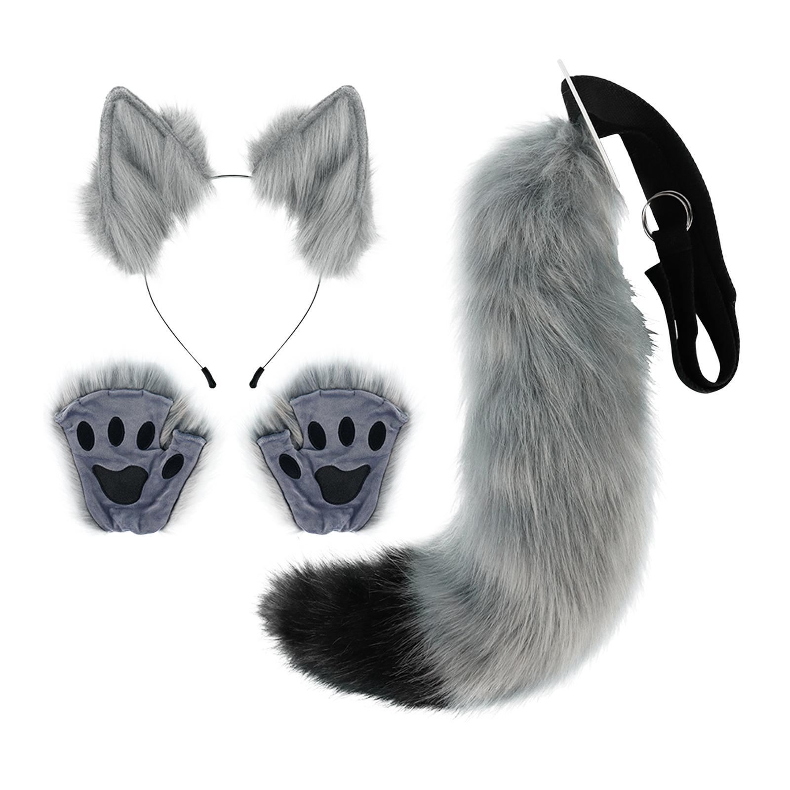 Ears and Tail with Gloves Plush Hair Hoop for Performance Carnival Dance