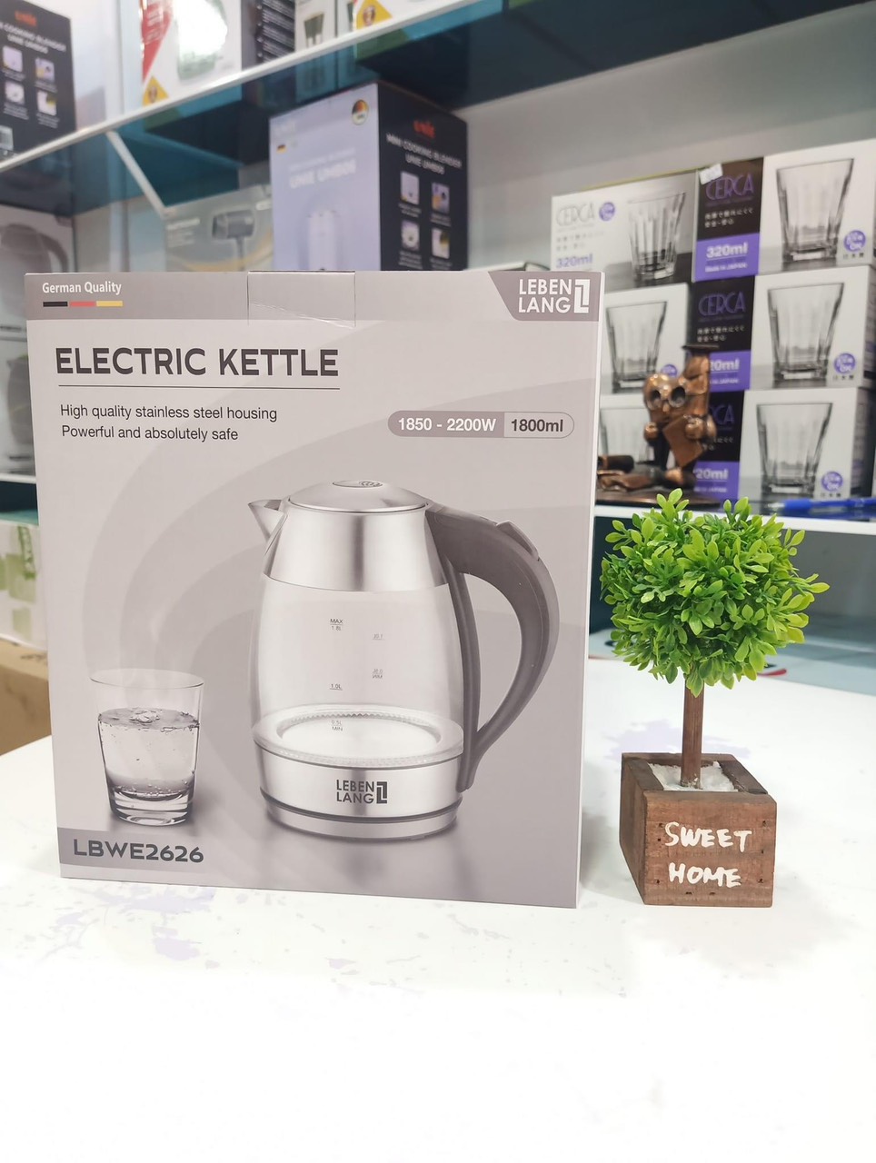 Ấm Siêu Tốc Thuỷ Tinh Lebenlang 1.8L LBWE2626 - LBLB2828 Kèm Lõi Lọc Inox - Hàng Chính Hãng