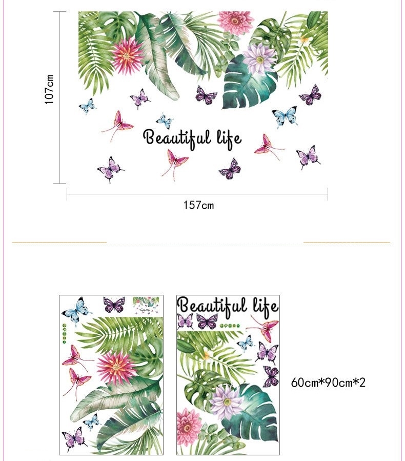 Decal dán tường Giàn lá nhiệt đới trang trí phòng khách,phòng ngủ đẹp