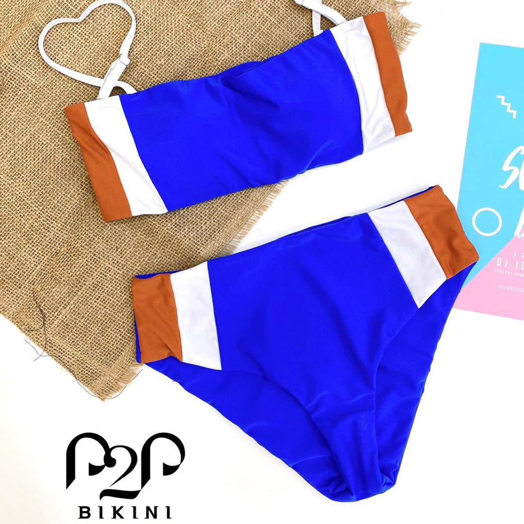 P2P BIKINI - Bikini hai mảnh áo mút hai dây, quần cạp cao phối màu - BTK370M_LC7