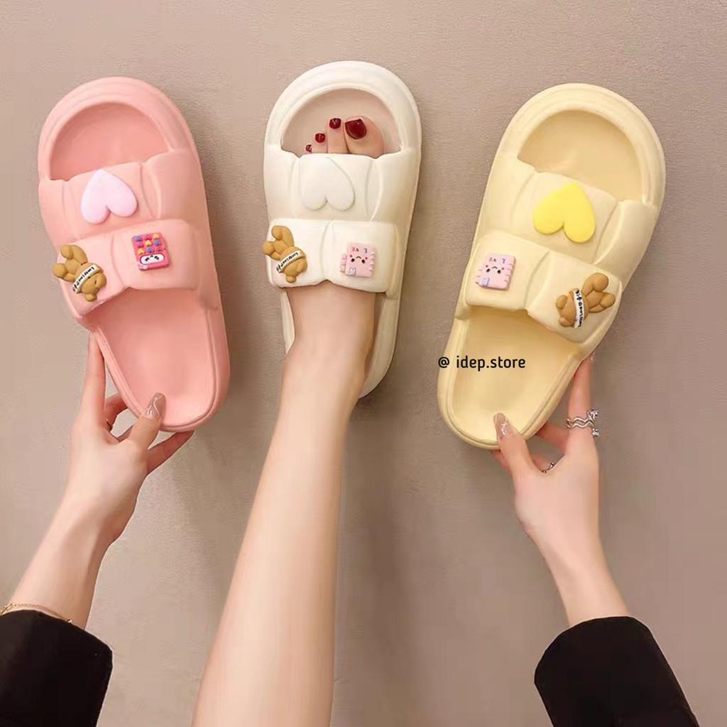 Dép Bánh mì Hình vuông gắn 6 sticker Thỏ cao 4cm nữ quai ngang chất EVA siêu nhẹ iDÉP DL243