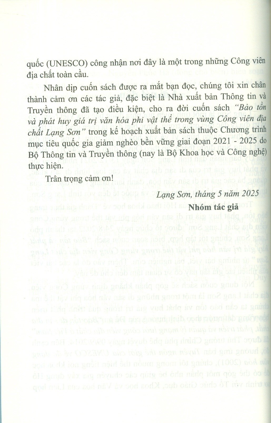 Bảo Tồn Và Phát Huy Giá Trị Văn Hoá Phi Vật Thể Trong Vùng Công Viên Địa Chất Lạng Sơn