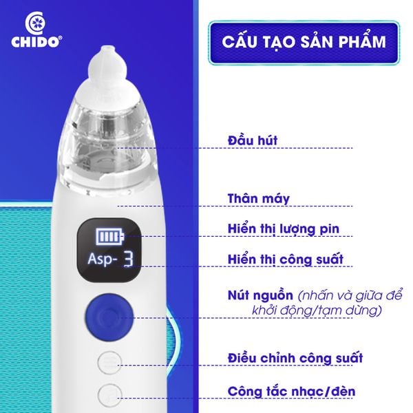 Máy hút mũi CHIDO cho trẻ sơ sinh đến 5 tuổi CHÍNH HÃNG - có phát nhạc - công nghệ Nhật Bản - bảo hành 2 năm