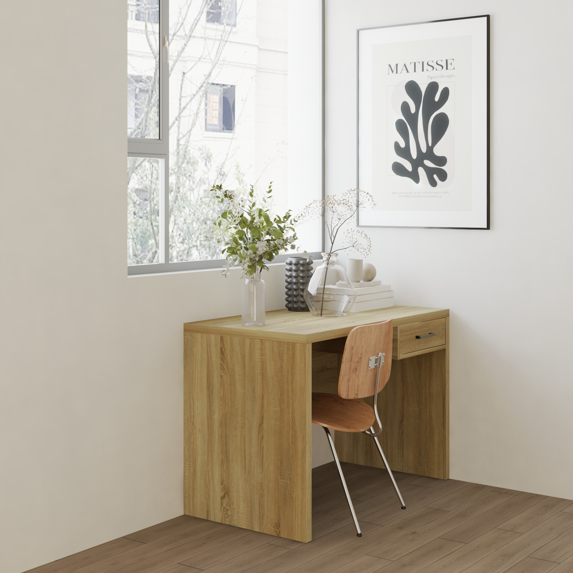 HAPPY FURNITURE , HEINEE - Bàn trang điểm 1 ngăn kéo, BAN_128 , 110cm x 59cm x 75cm DxRxC, sản phẩm phổ thông