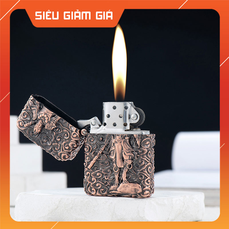 Hột Quẹt Bật Lửa Gas Đá YF832 Đắp Nổi Họa Tiết Tôn Ngộ Không Cưỡi Mây - Giao Màu Ngẫu Nhiên