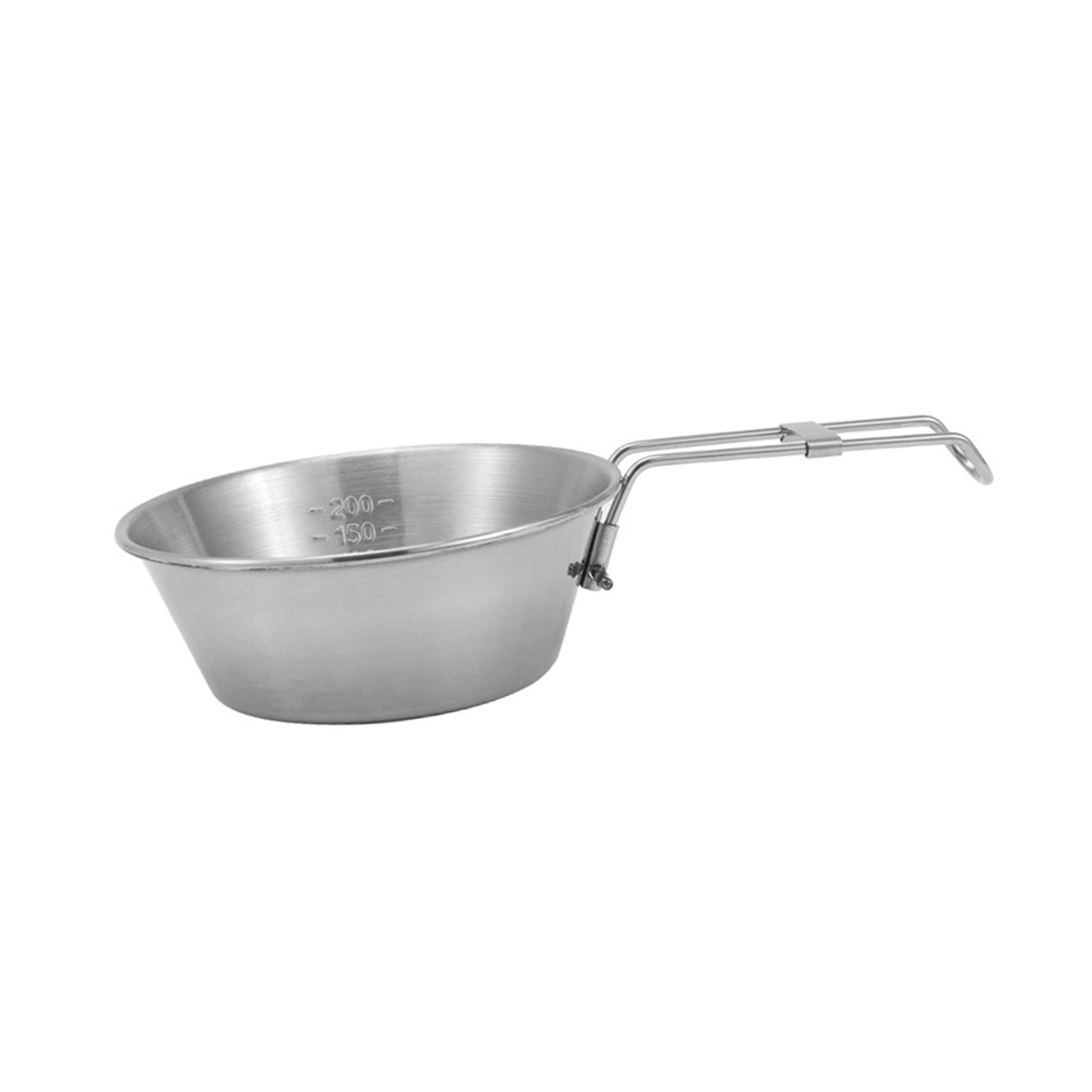 Camping Bowl Utensil with Foldable Handle Outdoor Lightweight Stainless Steel Bowl Tableware for Barbecue Hiking Backpacking Travel Picnic
