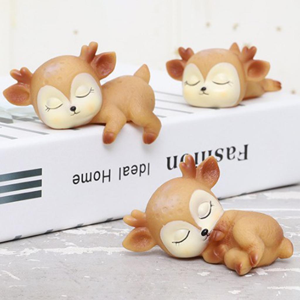 4pcs Deer Figurines Toy Kawaii Sleeping Animal Baby Decor Silicone Ornament