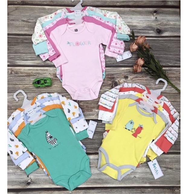 Set 5 body dài tay xuất mỹ cho bé trai và gái từ 0-12 tháng tuổi, set 5 body suit, body suit dài tay (giao màu ngẫu nhiên)