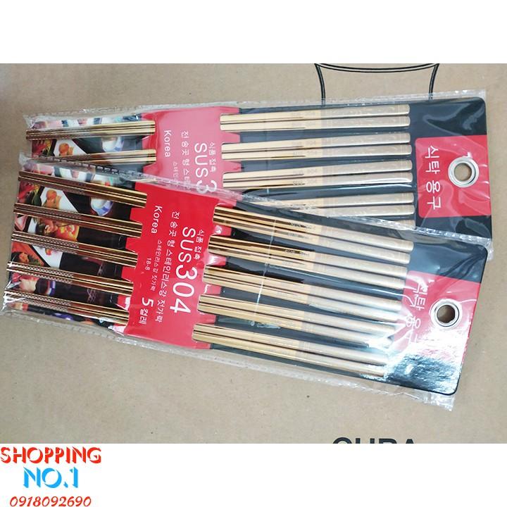 SET 5 ĐÔI ĐŨA INOX 304 KHẮC LOGO HOA VĂN CAO CẤP - INOX304