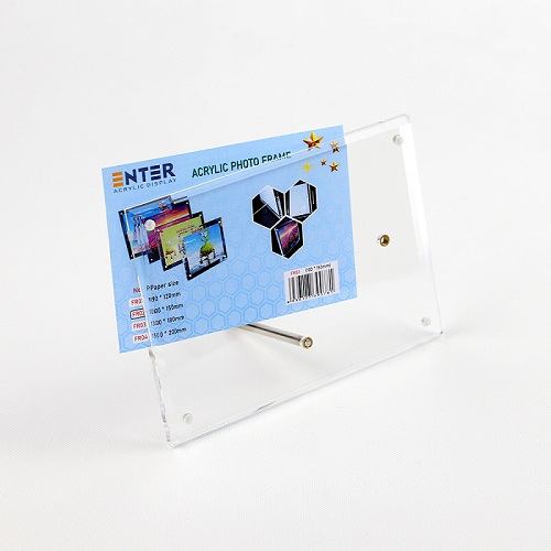 Khung hình mica cao cấp Enter FR02 100x150mm mica 5mmx2, Khung ảnh để bàn chân inox, Khung bằng khen