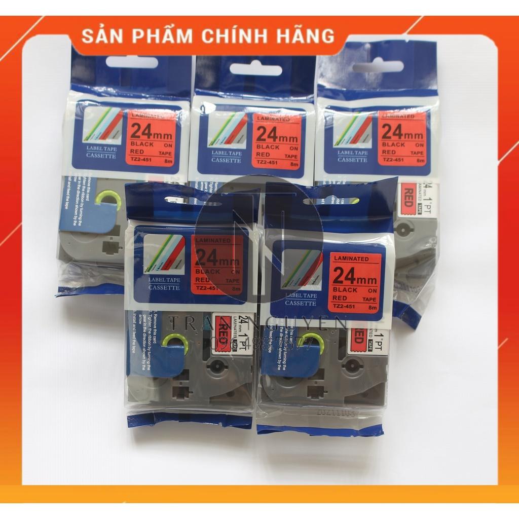 Nhãn In đa lớp Tz2-451 - Đen nền đỏ 24mm x 8m - Hàng nhập khẩu