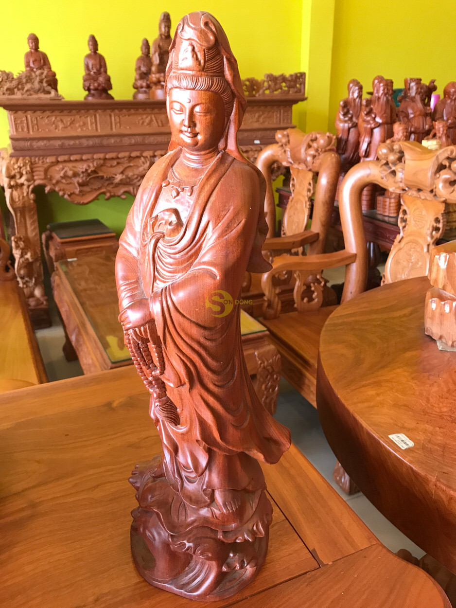 Tượng phật quan âm đứng gỗ hương cao 50