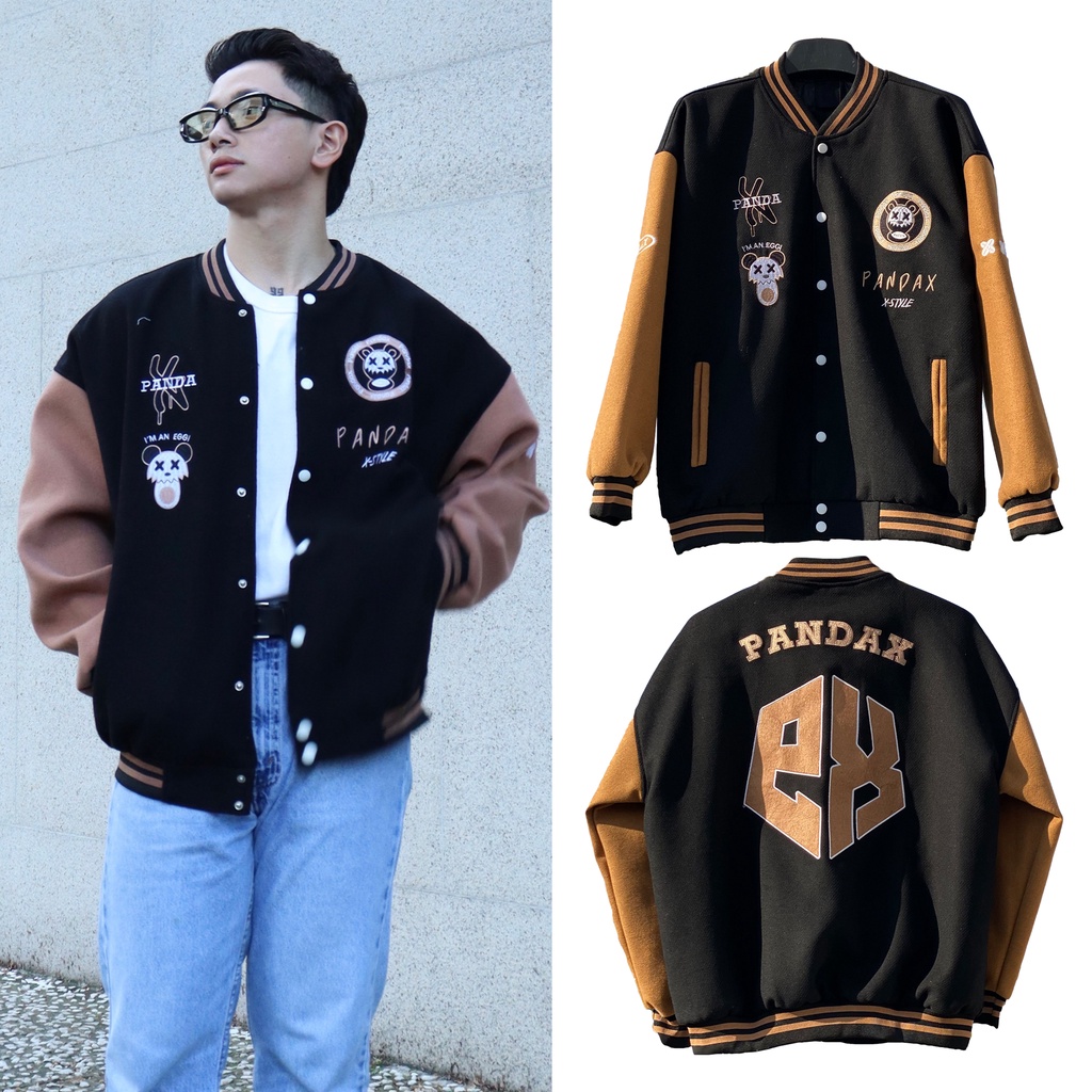 Áo khoác bomber pandax unisex , varsity jacket nam nữ chất dạ ép 2 lớp , vasity bóng chày local brand unisex - Gin Store