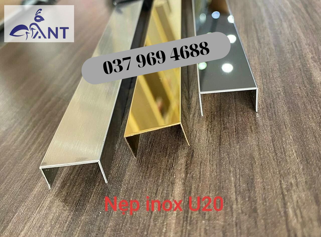 Nẹp inox u20, nẹp u inox trang trí nhà cửa, thanh dài 2m44, dày 0.8 li, giá bán theo thanh