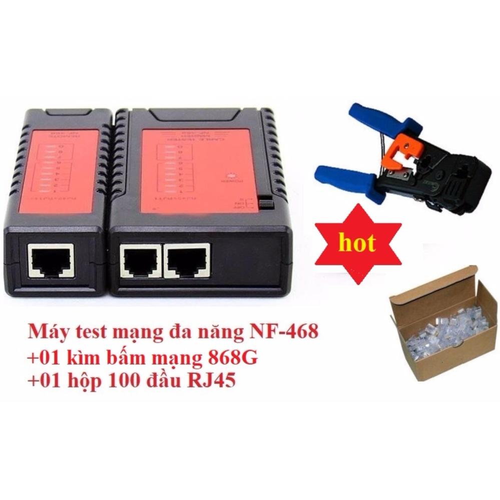 Máy kiểm tra cáp mạng đa năng Noyafa NF-468 cao cấp + Kìm bấm mạng 868G và Hộp 100 đầu mạng RJ45