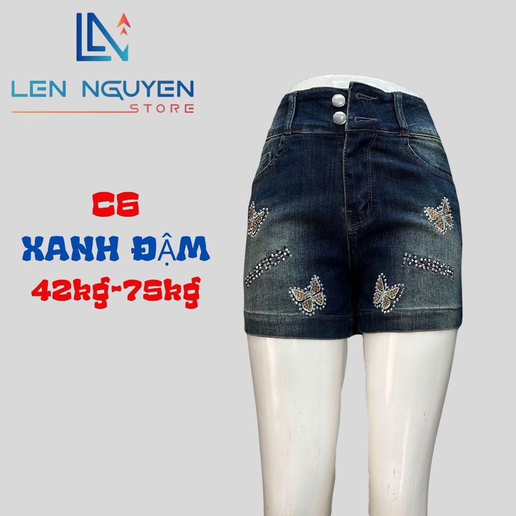 C6_Quần jean nữ, đùi, lưng cao, quần bò nữ dáng ôm, quần rin nữ có big size, cho 42kg đến 75kg,LEN NGUYEN STORE - Xanh Nhạt