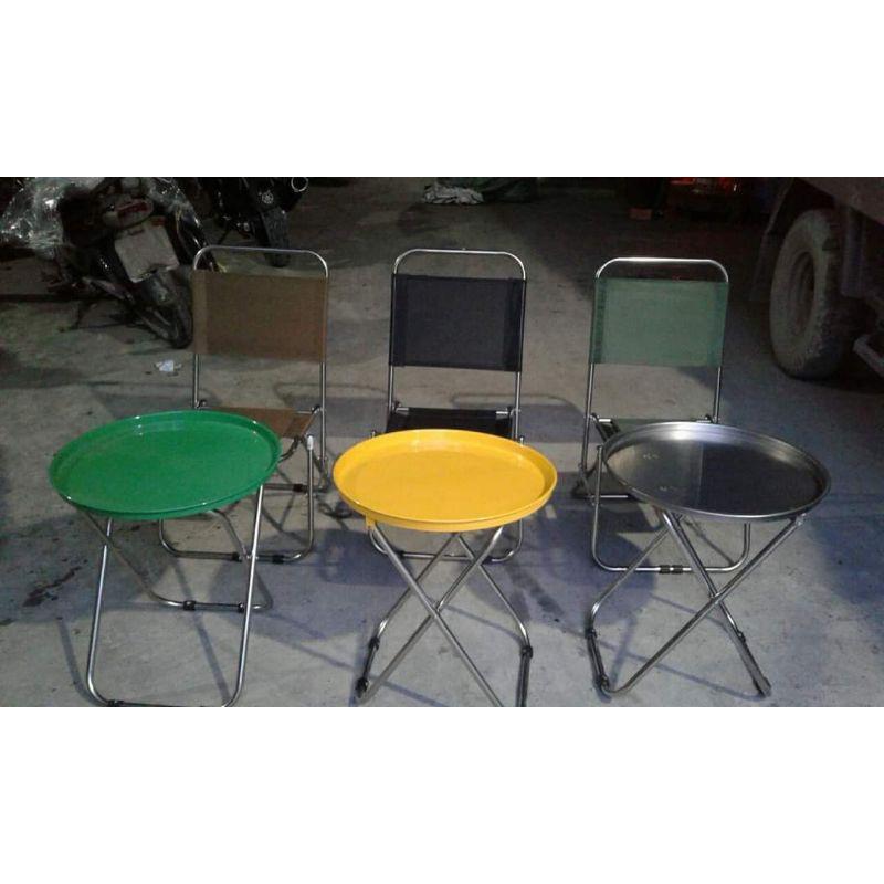 ComBo 2 ghế xếp Inox lưng thấp +1 bàn trà chanh sắt sơn tĩnh điện shop chọn màu ngẫu nhiên giá rẻ - Bàn Trà Chanh