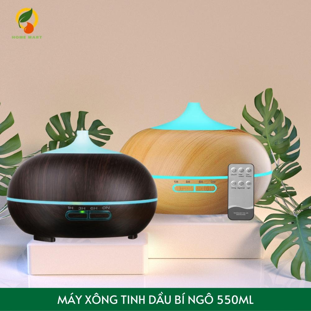 Máy xông tinh dầu Bí Ngô cỡ lớn 550ml, máy khuếch tán phun sương remote điều khiển làm thơm phòng lọc không khí bụi bẩn