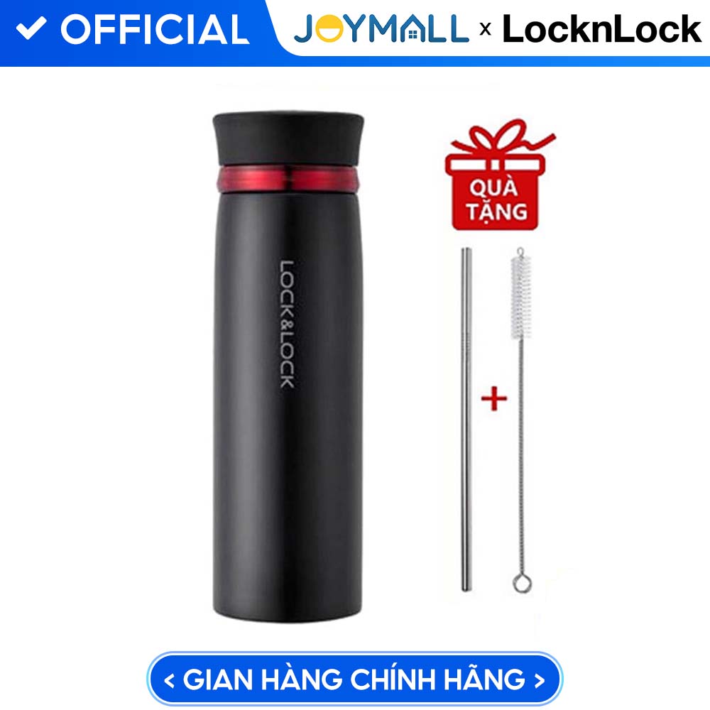 Bình Giữ Nhiệt Lock&Amp;Lock Feather Light Lhc4131 450Ml - Hàng Chính Hãng, Bằng Thép Không Gỉ, Có Lưới Lọc Trà, Trọng Lượng Nhẹ Hoàn Hảo, Giữ Nóng Và Giữ Lạnh Tốt - Tặng Kèm Ống Hút Và Cọ Rửa Ống Hút - Đen Đỏ