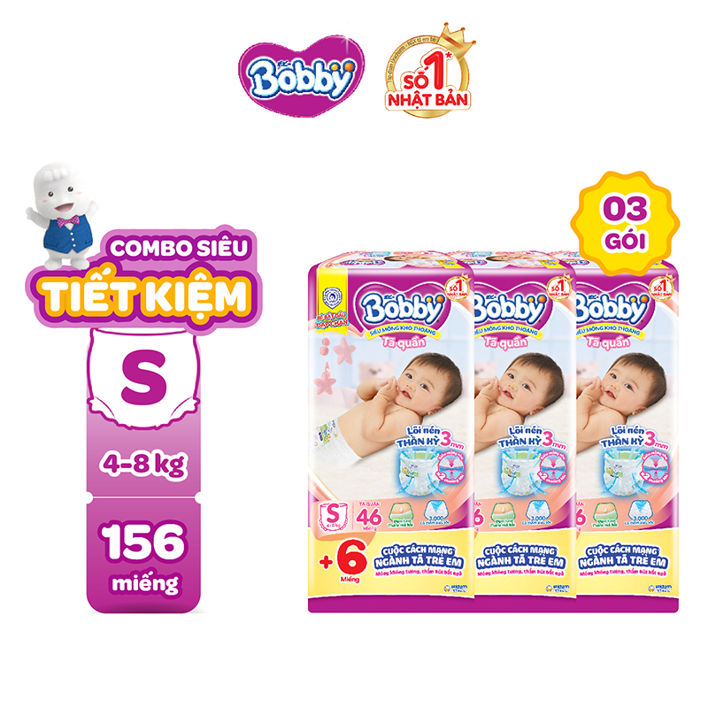 Combo 03 Tã quần Bobby Pants - Tặng kèm 6 miếng trong gói