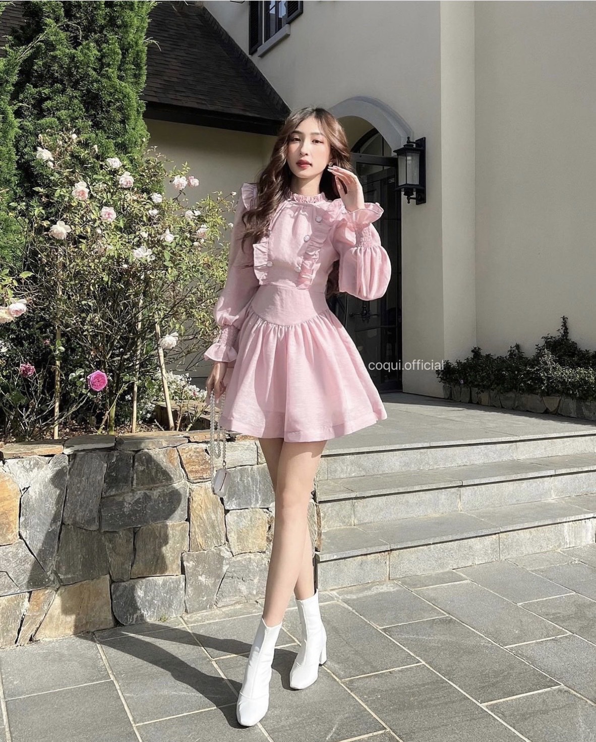 ĐẦM NGẮN TAY BỒNG DÀI SUÔNG TRƠN CHIẾT EO BÈO ĐI TIỆC DẠO PHỐ ĐI BIỂN