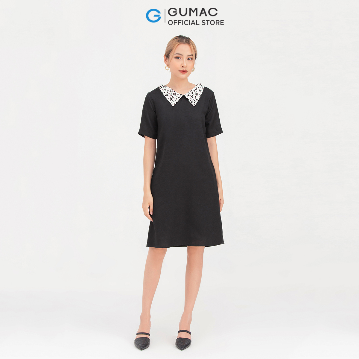 Đầm dáng xòe suông phối cổ GUMAC DB757
