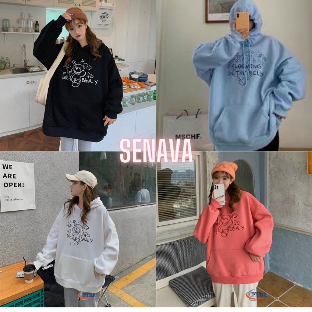 Áo Hoodie Nữ Form Rộng In Hình Gấu Freesize Nỉ Dày Mềm Mịn Dễ Thương SENAVA