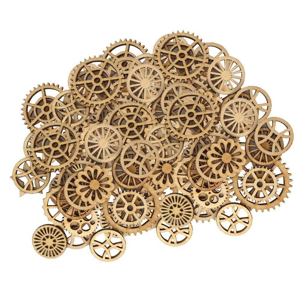 200pcs Mini Unfinished Wood Gear Shape Embellishments for DIY Wooden Crafts