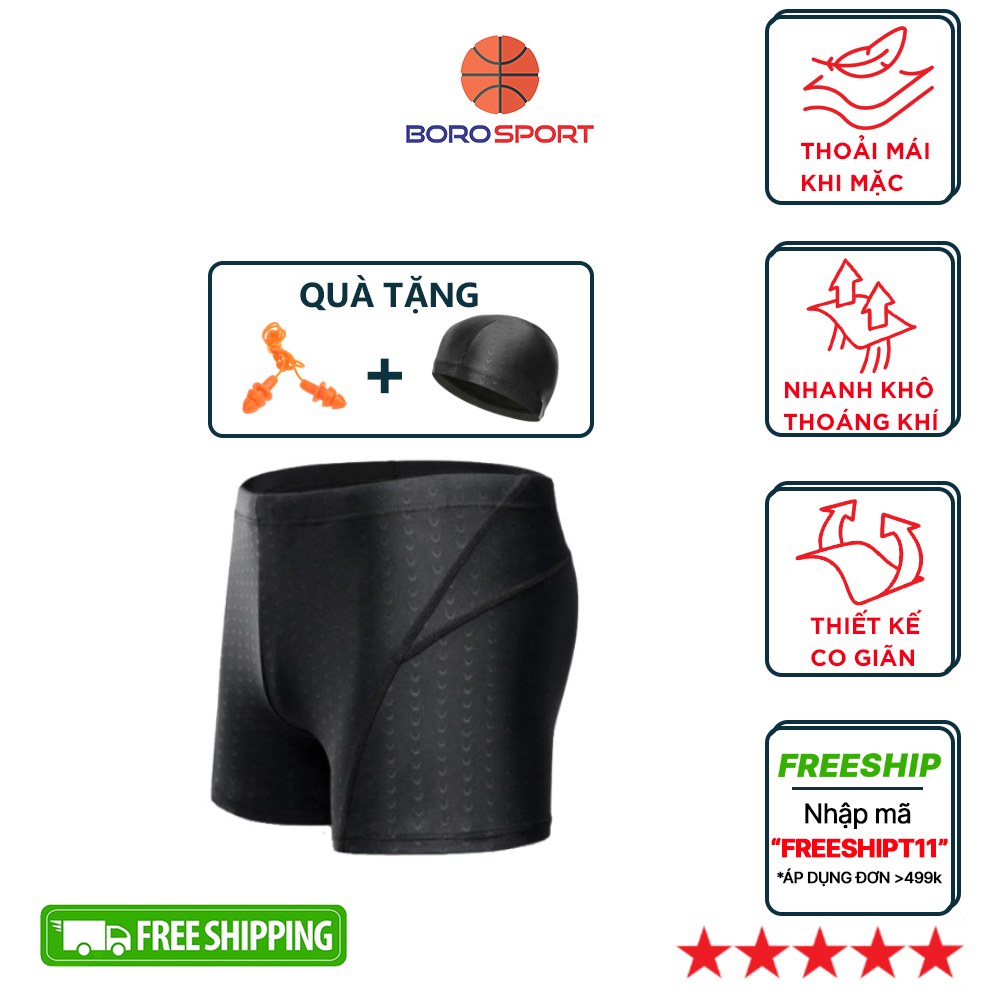Quần Bơi Nam Thiết Kế Vảy Cá Mập Yesure Chống Thấm Nước , Nhanh Khô Tặng Kèm Nón Bơi và Bịt Tai Silicon Cao Cấp