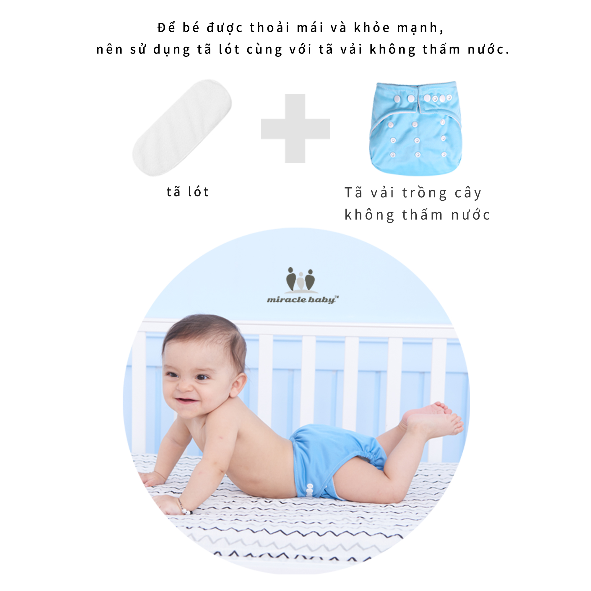 Miếng lót/tả sơ sinh Miracle Baby chất liệu cotton có thể tái sử dụng nhiều lần cho bé từ 0 đến 2 tháng tuổi