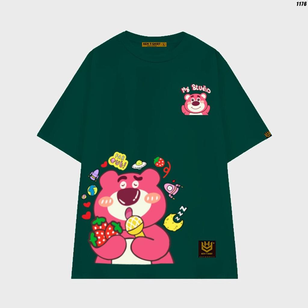 Áo thun tay lỡ unisex in hình Gấu dâu hồng Lotso đáng yêu