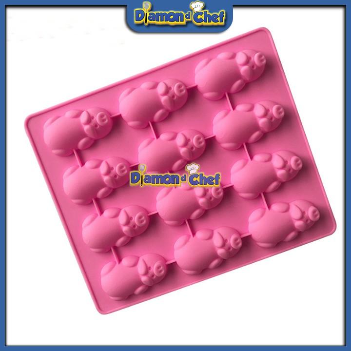 Khuôn silicon làm bánh / chocolate / rau câu tạo 12 Hình Heo Nằm / 12 Hình Heo
