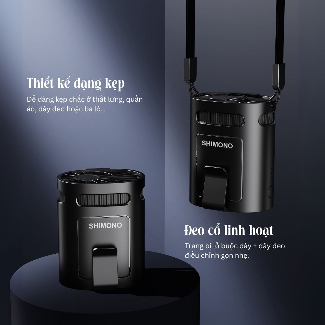Quạt Kẹp Thắt Lưng SHIMONO SM-WF38 Pin 3000mAh, Siêu Nhẹ Phù Hợp dùng Ngoài Trời, Bảo Hành 12 tháng Hàng Chính Hãng