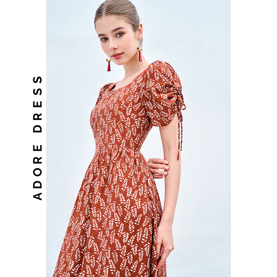 Đầm Midi dresses đũi cam hoa nhỡ trắng nối tùng 311DR2023 ADORE DRESS