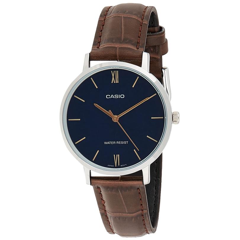 Đồng Hồ Casio Nữ Đồng Hồ Casio Chính Hãng LTPVT01L - 2B Dây Da Mặt Xanh Fullbox.