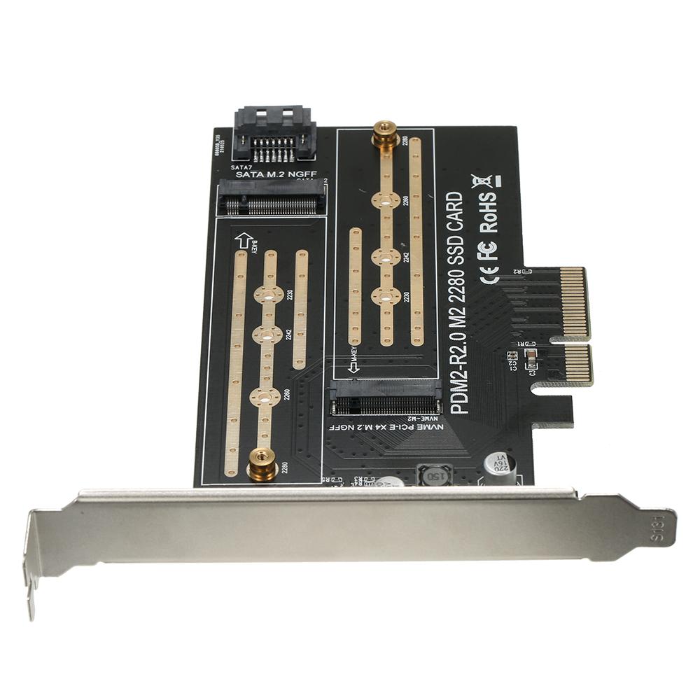 M.2 NVME to PCI-E X4 Expansion Card SSD Adapter Card with M.2 M-key B-key Interfaces Support NVME SATA Dual Protocol
