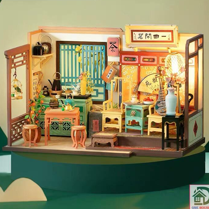 Nhà búp bê Robotime | QUÁN TRÀ 3D DIY tự lắp ráp bằng gỗ - Quà tặng sinh nhật giáng sinh cho nam và nữ