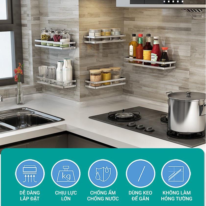 Kệ gia vị Inox 304 dán tường gạch men Kệ để đồ nhà tắm, nhà bếp kèm keo dán và đinh ốc