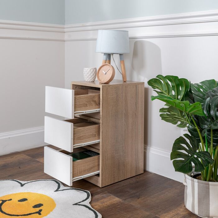 SB Furniture, Looms, Chavez Low Drawer Cabinet, Solid Oak Color, W30xD35xH57 cm.